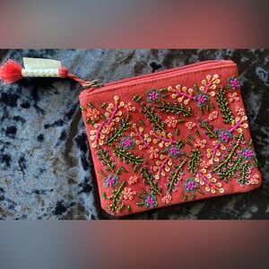 America & Beyond Embroidered Beaded Floral Bag Pouch Purse